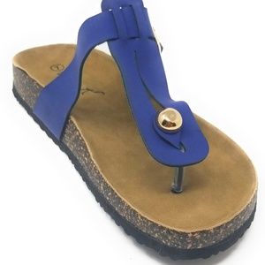 Women Cushioned Cork Thong Sandals in Navy